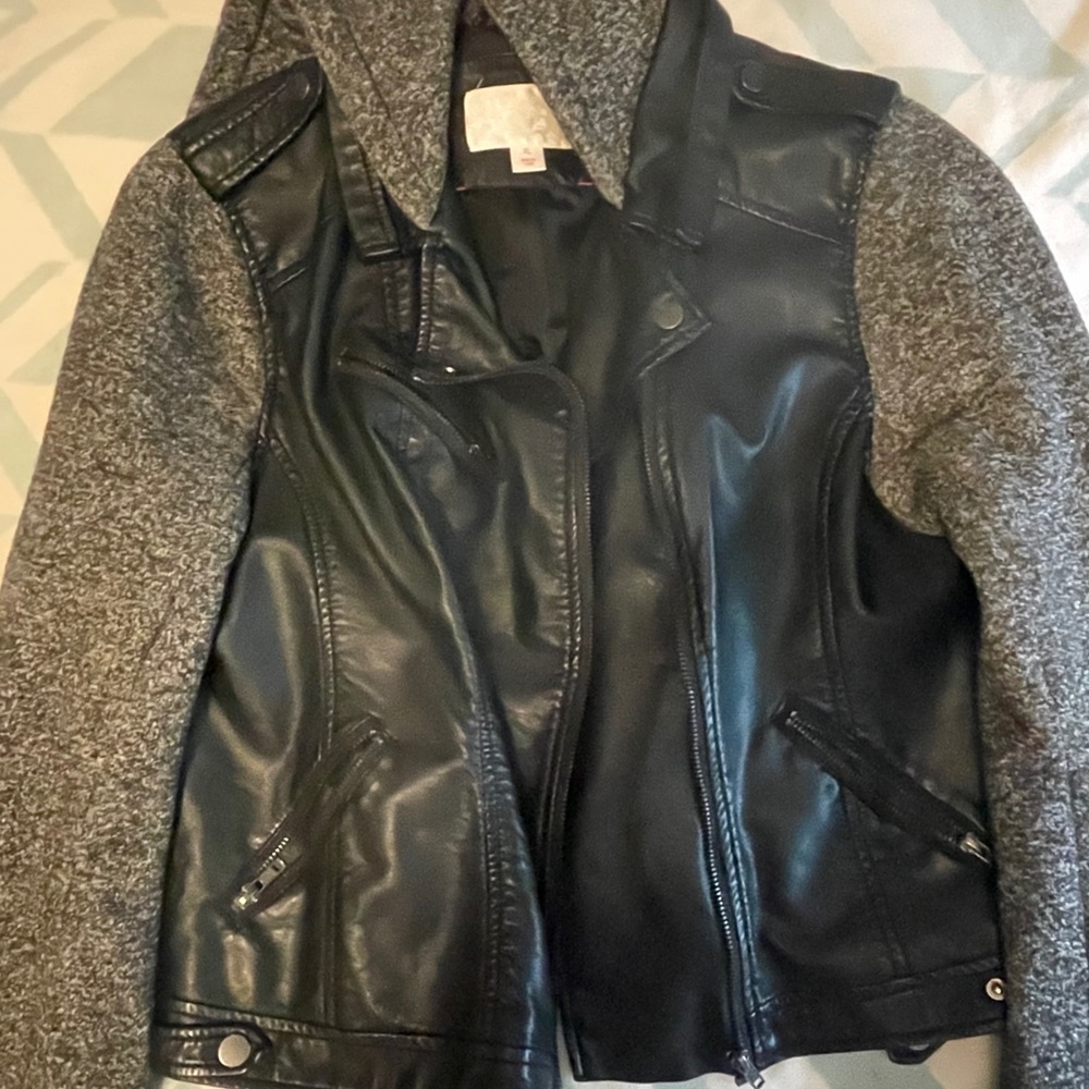 Faux leather jacket with hood